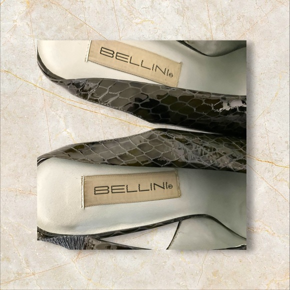 Bellini Black Patent Croc Heel SZ 11 Women Leather Ankle Strap Coquette Dinner - Picture 10 of 11